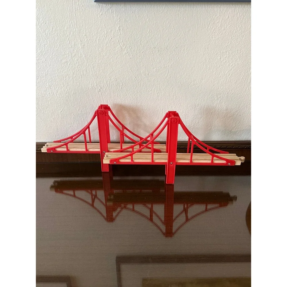 Vintage 1990s BRIO Sydney Bridge Set 33372 Red Double Span Wooden Train Tracks